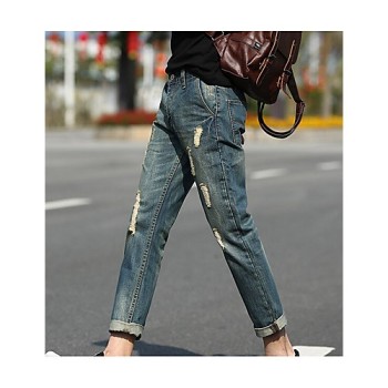 Men's Solid Casual Jeans,Cotton Blue L7