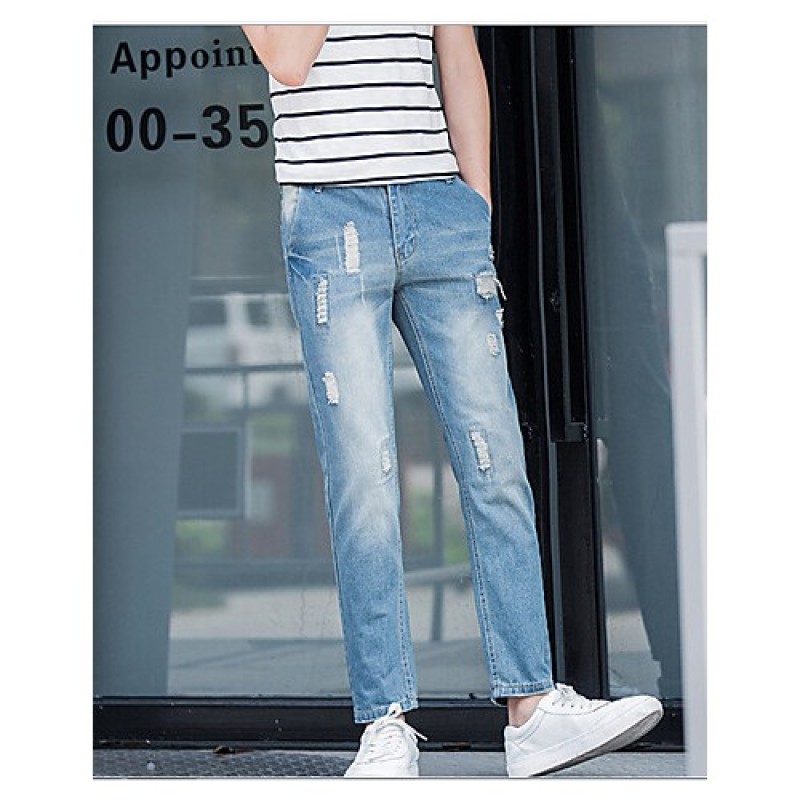 Men's Solid Casual Jeans,Cotton Blue-7